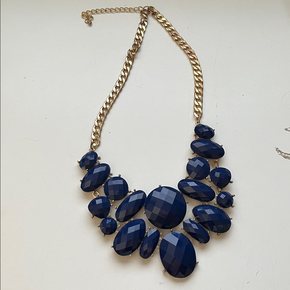 Elegant Blue and Gold Statement Necklace